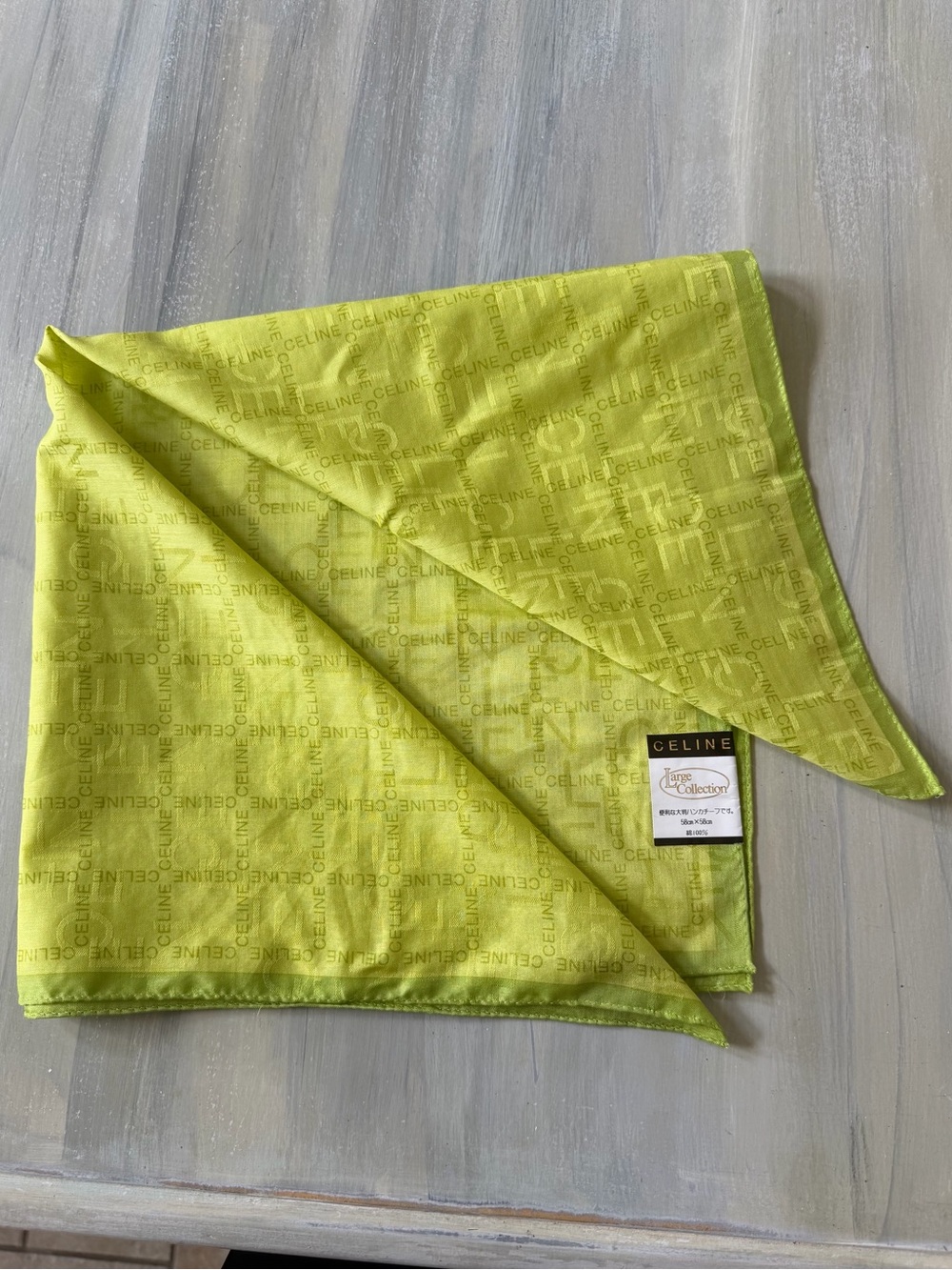 CELINE Monogram Vibrant Green Silky Cotton scarf bandana bag accessory NWT